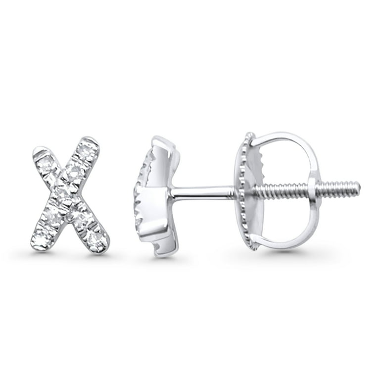 Solid 10k deals Designer White Gold Pierced Earrings w Diamonds