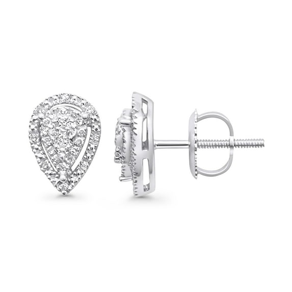 Blue Apple Jewelry Co. Solid 10K White Gold 9mm Teardrop Pear Shaped Round Diamond Stud Earrings