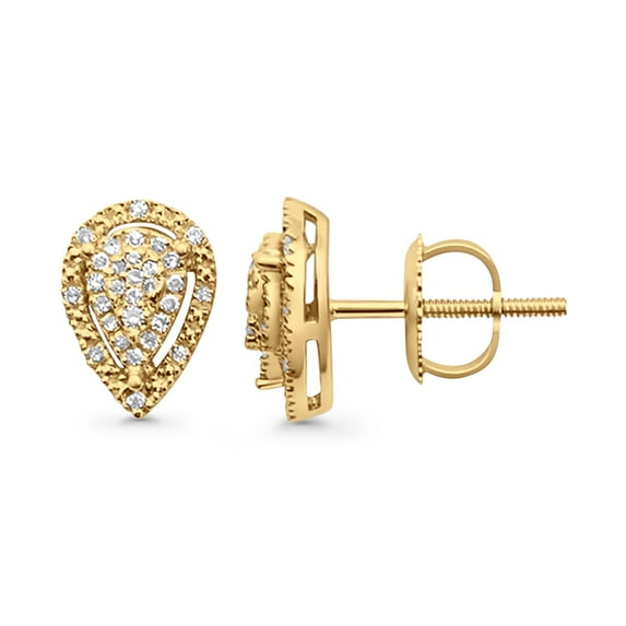 Blue Apple Jewelry Co. Solid 10K Yellow Gold 9mm Teardrop Pear Shaped Round Diamond Stud Earrings