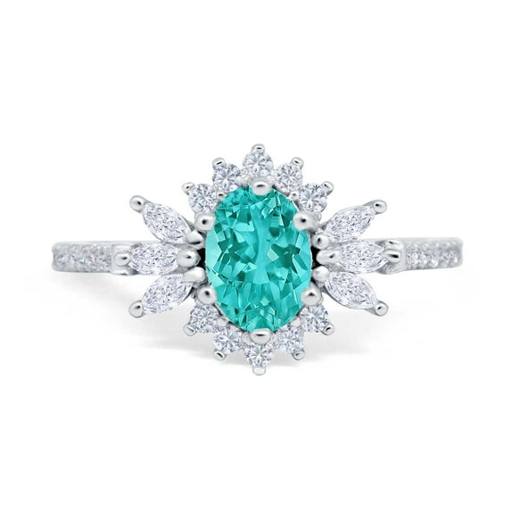 Blue Apple Jewelry Co. Vintage Oval Engagement Ring Simulated Paraiba Tourmaline 925 Sterling Silver