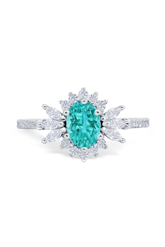 Co. Vintage Oval Engagement Ring Simulated Paraiba Tourmaline 925 Sterling Silver