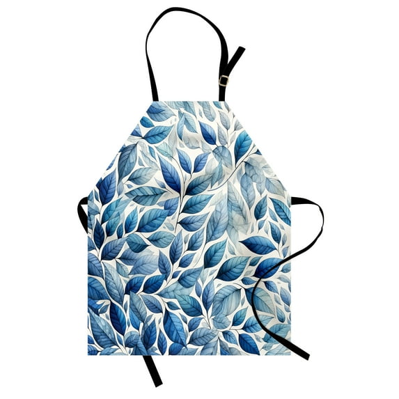 Blue Apron, Leaf Print Botanical Design Watercolor Effect Modern Nature Concept Art Pattern, Unisex Kitchen Bib with Adjustable Neck for Cooking Gardening, Adult Size, Violet Blue, by Ambesonne
