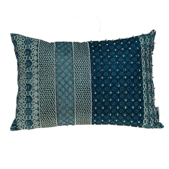 Blue & Aqua Beaded Embroidered Decorative Throw Pillow, Green