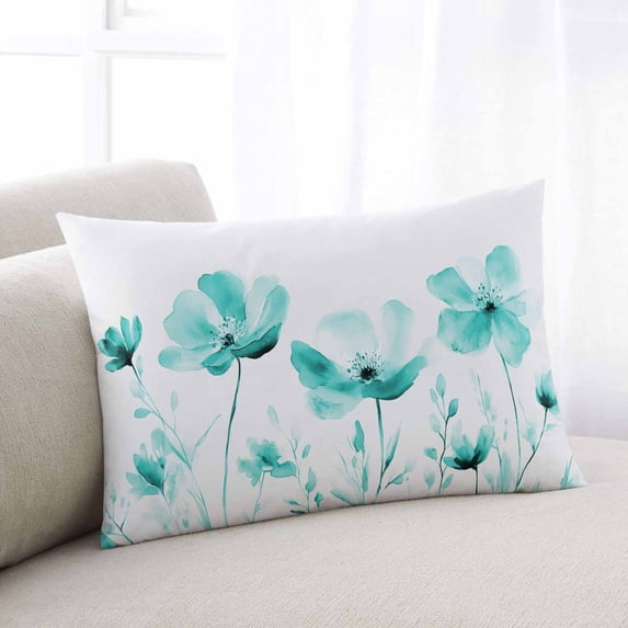 Blue Aqua Flower King Size Pillow Cover, Pillowcase Protectors with Zipper, Breathable Decorative Throw Pillow Case Cover, White Floral Plant Herb Botanical Pillow Shams for Couch Sofa 20x36Inch