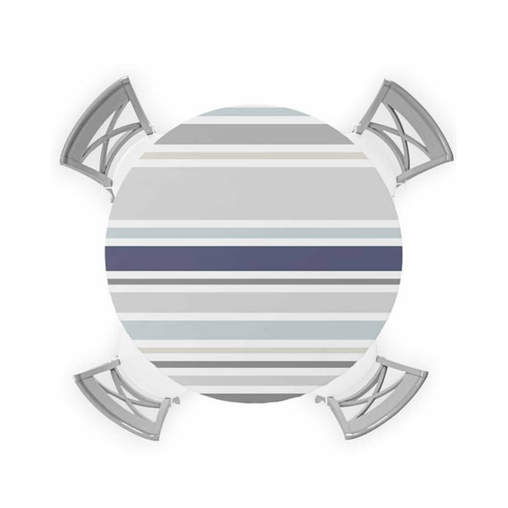 Blue Aqua Grey Brown Striped Table Cloth, Round Fitted Tablecloths with Elastic Edge, Modern Farmhouse Lines Simple Stripes Wipeable Waterproof Table Cover for Kitchen Wedding 45-54 Inches