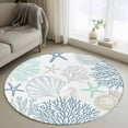 thumbnail image 1 of Blue Aqua Grey Coastal Round Rug 3ft Washable Circle Entryway Rugs Non Slip Summer Beach Coral Shell Starfish Area Rug Indoor Floor Carpet for Bedroom Kitchen Living Room Home Office Dining Room, 1 of 8