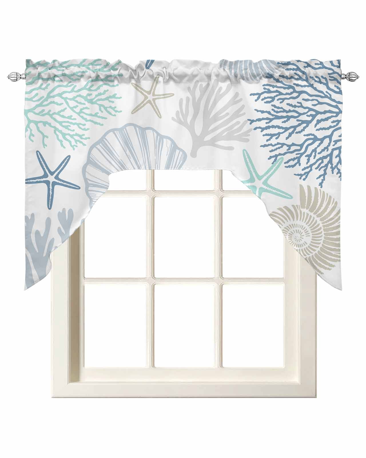 Blue Aqua Grey Coastal Swag Valances for Windows,Summer Beach Coral ...