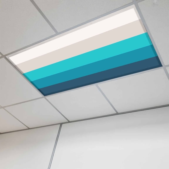 Blue Aqua Ombre Fluorescent Light Covers, Modern Abstract Art Farmhouse Striped Magnetic Light Covers for Ceiling Lights, Fluorescent Ceiling Shade Filters for Classroom Bedroom Office 4x2Ft x 1PCS