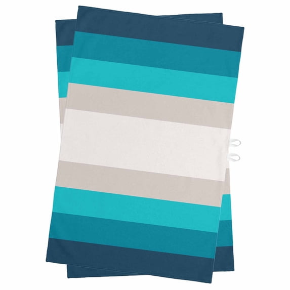 Blue Aqua Ombre Kitchen Towels Set of 2, Water Absorbent Dish Towel, Modern Abstract Art Farmhouse Striped Decorative Hand Towels - Quick Drying Cloth for Cooking Baking, 18x28 Inch