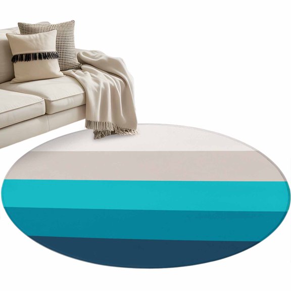 Blue Aqua Ombre Large Area Rugs for Bedroom Living Room, Soft Non Slip Carpet Bedside Rug, Modern Abstract Art Farmhouse Striped Round Floor Cover Kitchen Accent Rug 3' for Dining Room/Office