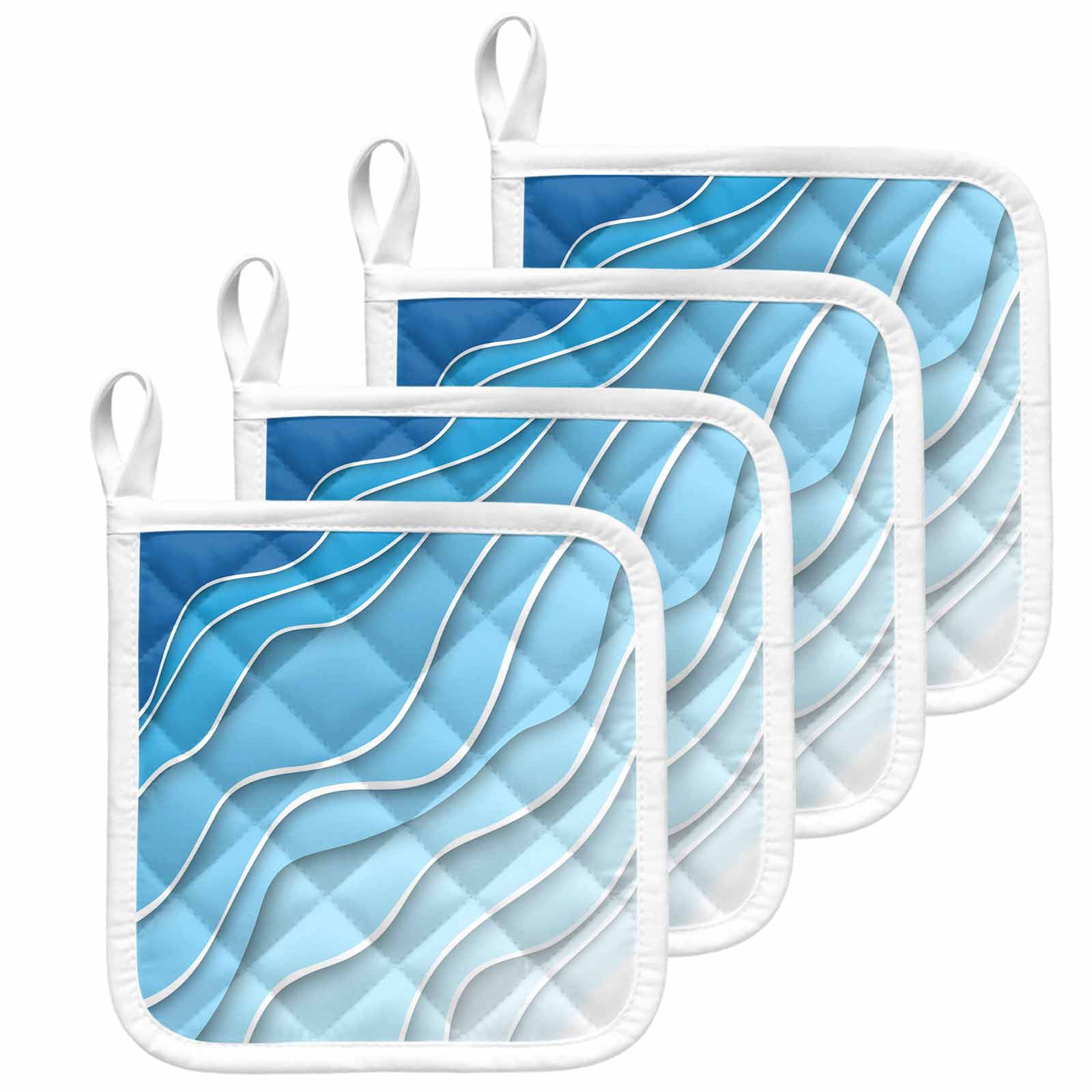 Blue Aqua Ombre Pot Holders for Kitchen Heatproof Potholder, 4 Pack Modern Geometric Abstract Aesthetic Cream Hot Pads Multipurpose Oven Pads Cloth Potholders Trivet for Cooking and Baking