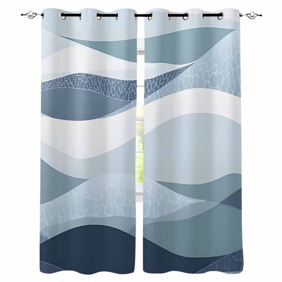 Blue Aqua Ombre Stripe Blackout Curtains for Bedroom Living Room Darkening Curtains 54 Inch Long Modern Art Abstract Moire Wave Short Curtain for Small Window Treatment Grommet Drapes 42"x54"x2