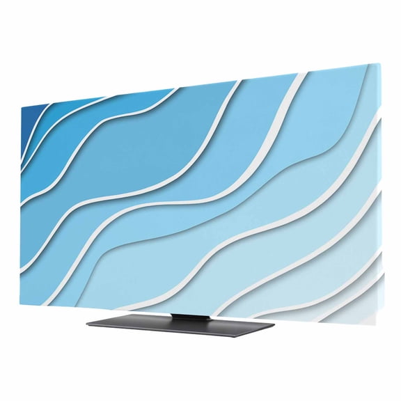 Blue Aqua Ombre TV Cover for 85 Inch Screen,Stretch Fabric Dustproof TV Display Protector,Modern Geometric Abstract Cream Elastic Slipcover Monitor Cover for Indoor Desktop Computer 74.1"x41.7"