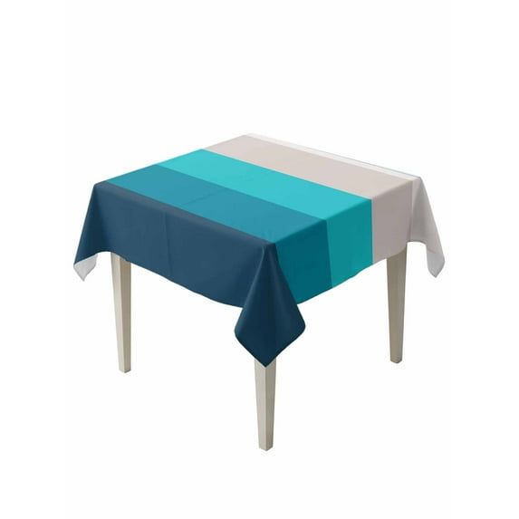 Blue Aqua Ombre Table Cloth, Modern Abstract Art Farmhouse Striped Waterproof Tablecloth for Square Tables, Reusable Washable Fabric Table Cover for Restaurant Kitchen Dining Tables 54"x54"