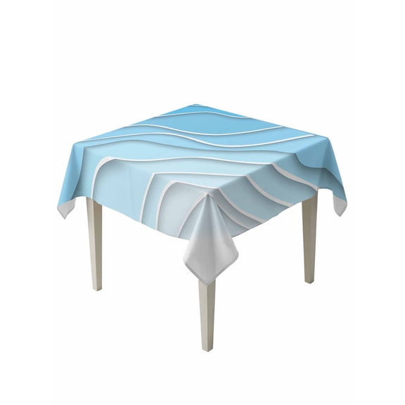 Blue Aqua Ombre Table Cloth, Modern Geometric Abstract Aesthetic Cream Waterproof Tablecloth for Square Tables, Reusable Washable Fabric Table Cover for Restaurant Kitchen Dining Tables 54"x54"