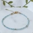 thumbnail image 1 of Blue Aqua Zircon 3mm Round Shape Faceted Cut Beads 7 inch adjustable Silver Plated Clasp Bracelet for men, women, unisex. Link Chain Stacking Bracelet.|LINK_01404, 1 of 4