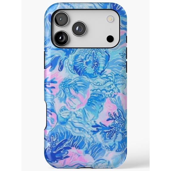 Shell Posster Blue Blue, Aqua and Pink Tropical Floral Tough Case for Apple iPhone, Dual ...
