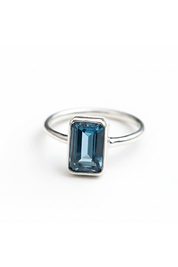 Blue Aquamarine Statement Ring, 925 Sterling Silver, Emerald Cut Gemstone Ring, Boho Minimalist Jewelry