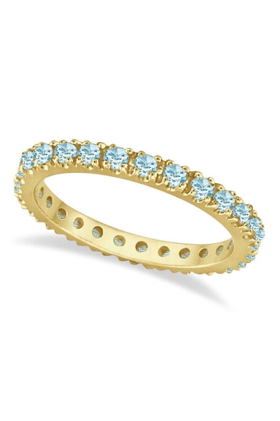 Blue Aquamarine Wedding Eternity Stackable Ring Guard Band Ring 925 Sterling Silver Yellow Gold Plated Gemstone Jewelry For Women Gift