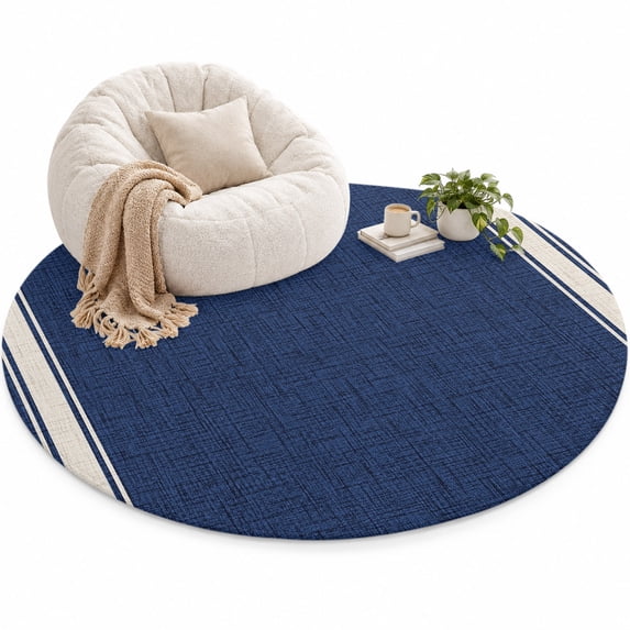 Blue Area Rug 3', Country Vintage Nautical Classic Minimalist White ...