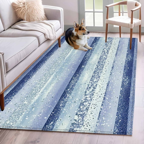 Blue Area Rug 4x6 Washable Rug Non Slip Geometric Ombre Stripes Boho Sparkling Dot Large Area Rug Indoor Floor Carpet for Entryway Bedroom Kitchen Living Room Home Office Dining Room Nursery