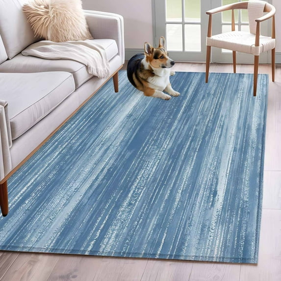 Blue Area Rugs 4'x6', Washable Small Throw Rugs for Office Bathroom, Vintage Modern Abstract Art Ombre Indoor Outdoor Rug Non-Slip Low Pile Carpet Runner Reversible Floor Mats