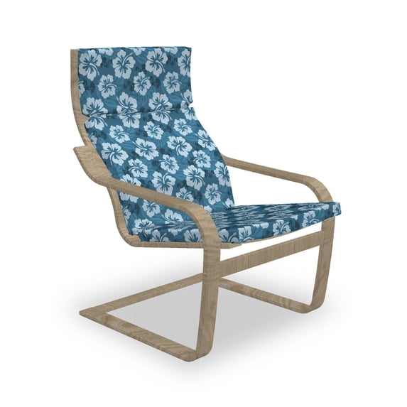 Blue Armchair Pad and Slipcover, Pattern of Hawaiian Hibiscus Flowers and Leaves Exotic Hawaii Island Nature, 1 Piece Soft Cushion Replacement with Removable Cover, Petrol Blue Pale Blue, by Ambesonne