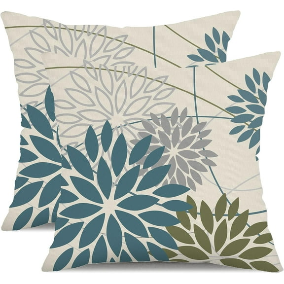 Blue Army Green Outdoor Pillow Covers Set of 2 ch Teal Floral Elegant Polyester Flower Pillow Case Outdoor Decor for Patio Funiture Garden Cushion Covers 01C20