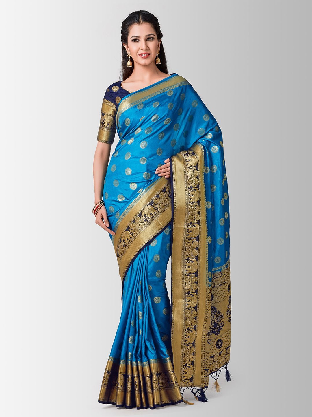 Women Navy Blue Art Silk Woven Design Saree With Unstitched Blouse main image 1