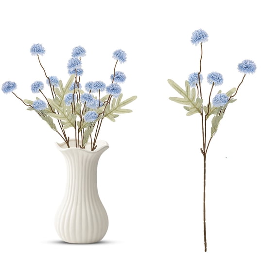 Blue Artificial Chrysanthemum Flower Stem, 5-Head Faux Silk Chrysanthemum Bouquet 50cm, Realistic Fake Flower Arrangement for Home Decor, Wedding, Party, Vase Centerpiece, DIY Craft