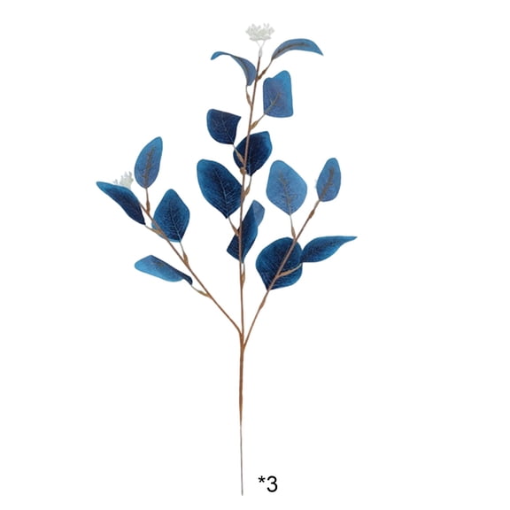 Blue Artificial Eucalyptus Stems with White Flowers – Realistic Faux Silk Leaves for Floral Arrangements, Home Decor, and Vase Fillers, 3-Piece Set