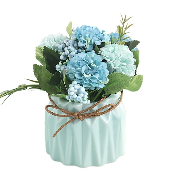 Blue Artificial Flower Arrangement 6.4 Inch Mini Potted Plants For Tabletop Desk Decoration Coffee Table Centerpiece Plastic Faux Botanicals Fade Resistant No Maintenance Home Office Decor