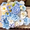 thumbnail image 1 of Blue Artificial Flowers Combo Box Set, Baby Blue Silk Peonies Dahlia Roses with Stems for DIY Bridal Wedding Bouquets Baby Shower Floral Arrangements Centerpiece Table Party Home Decorations, 1 of 16