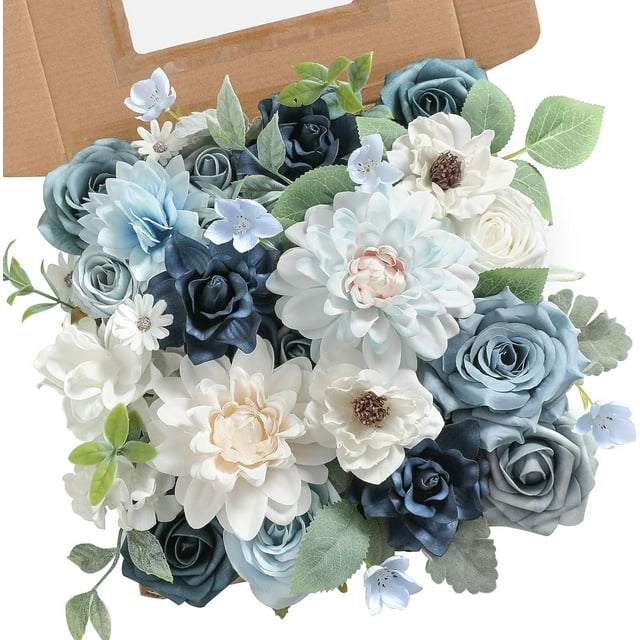 Blue Artificial Flowers Combo Box Set Silk Flowers Fake Rose for DIY