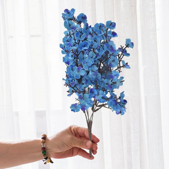 Blue Artificial Flowers, Plastic Fake Floral Stems, Realistic Home Decoration, Colorfast Waterproof Display, Indoor Office Decor, Long-Lasting Fake Blooms