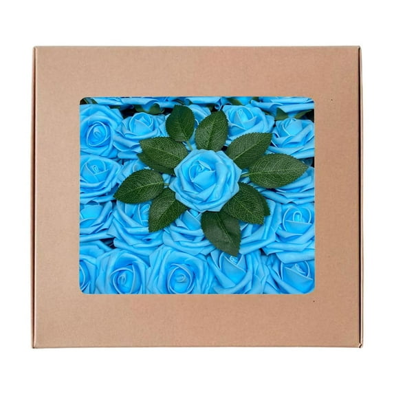 Blue Artificial Pe Foam Roses Simulation Flowers Blue Color For Valentine Wedding Decoration Diy Bouquet Gift Set Of 25 Roses