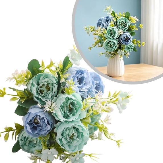 Blue Artificial Peony Bouquet Lifelike No Fade Flowers for Wedding Table Centerpiece Decor, by Bradem