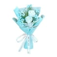 thumbnail image 1 of Blue Artificial Rose Bouquet, 13x9 Inch Handmade Flower Bunch with Ribbon, Roses Gift for Mom, Friends, Graduation, Birthday, Christmas Present, Everlasting Floral Room Decor, 1 of 5