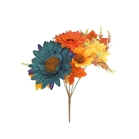 Blue Artificial Sunflower Bouquet – Ngheia Thanksgiving & Fall Decor for Home, Indoor Room Dress Up for Spring Weddings, Realistic Silk Flowers for Vase Arrangements