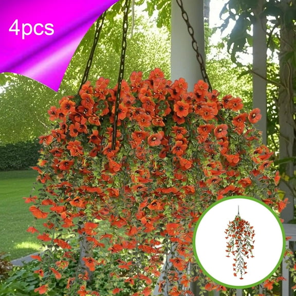 Blue Artificial Violet Hanging Plants, Fake Eucalyptus Greenery Vines, Wall Decor, Home Decoration, Plastic Simulation Flowers, 4-Pack Set