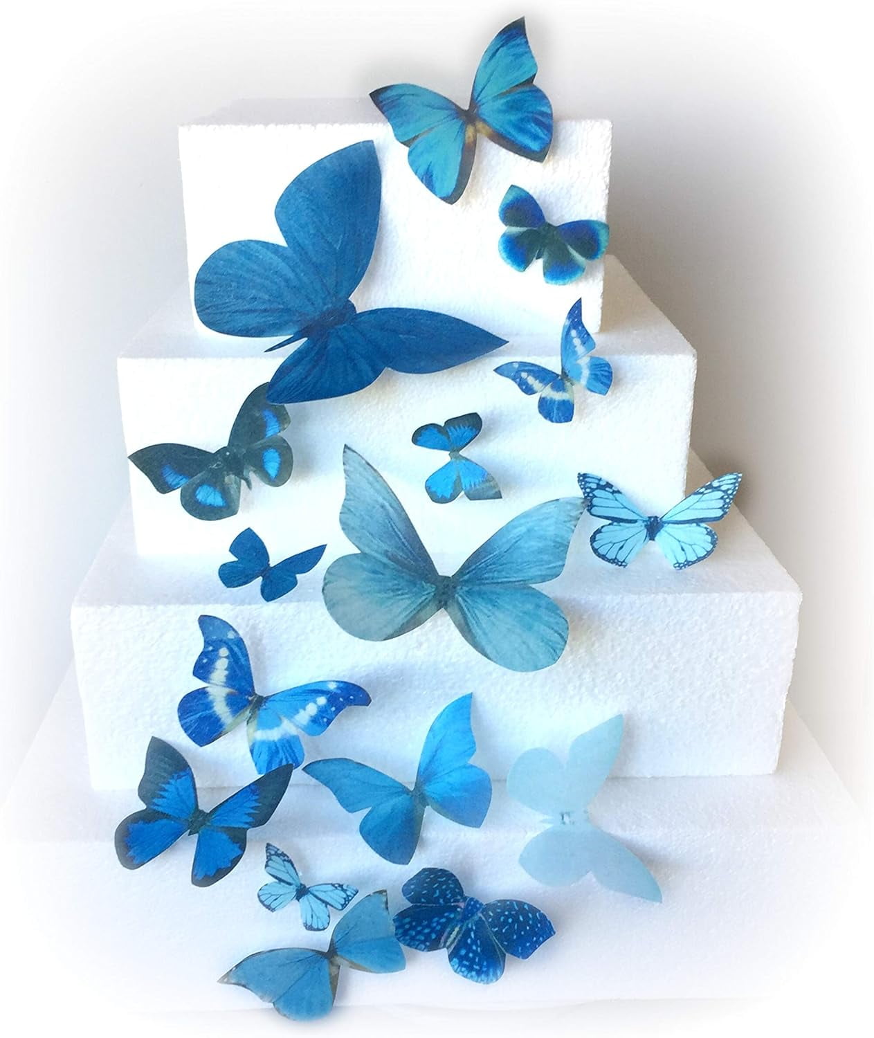 Blue Assorted Sizes Wafer Paper Butterflies for Decorating Desserts