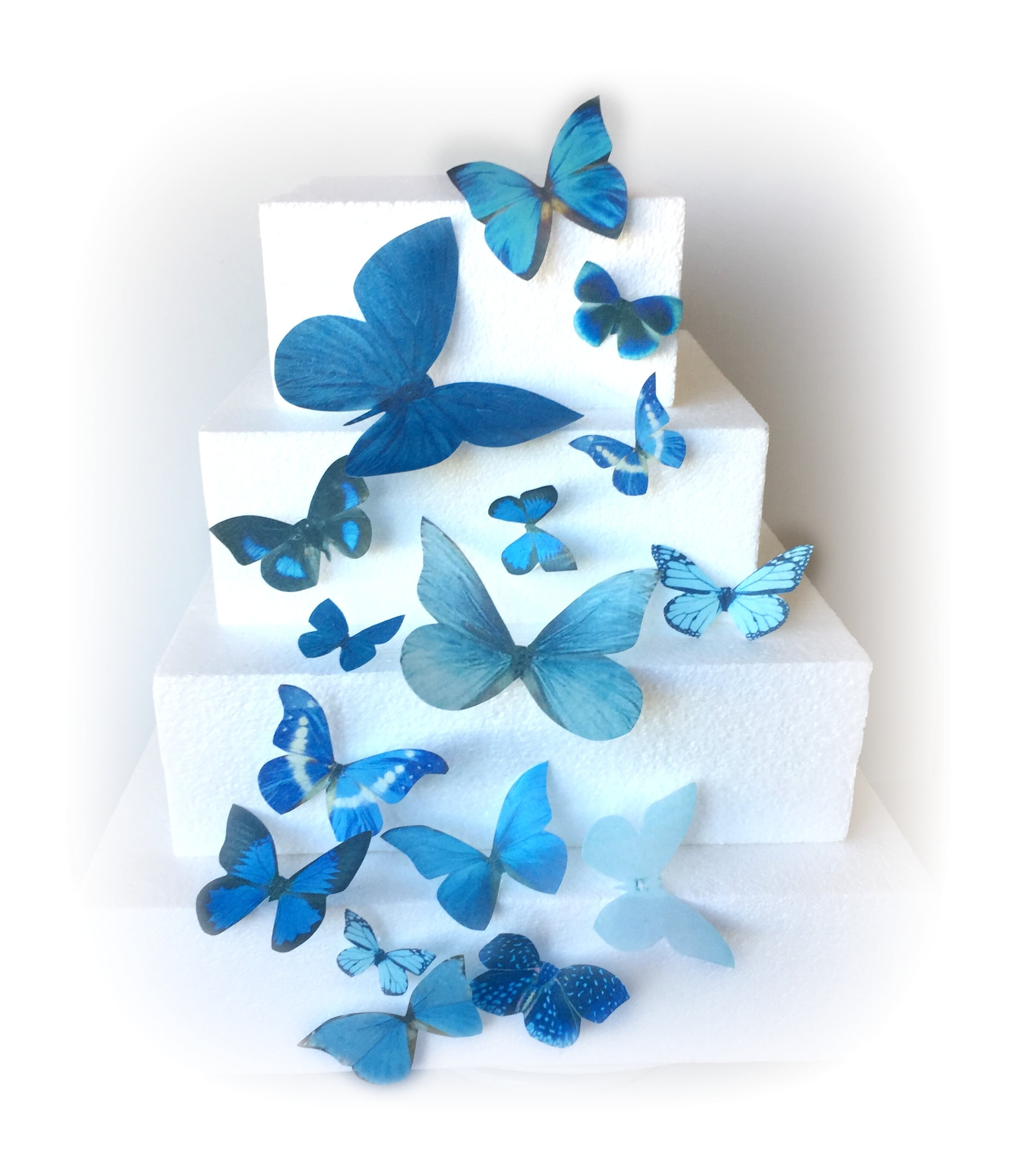 DECO MACHINE Blue Assorted Sizes Wafer Paper Butterflies for Decorating Desserts Cupcakes Wedding Cakes Pack of 15