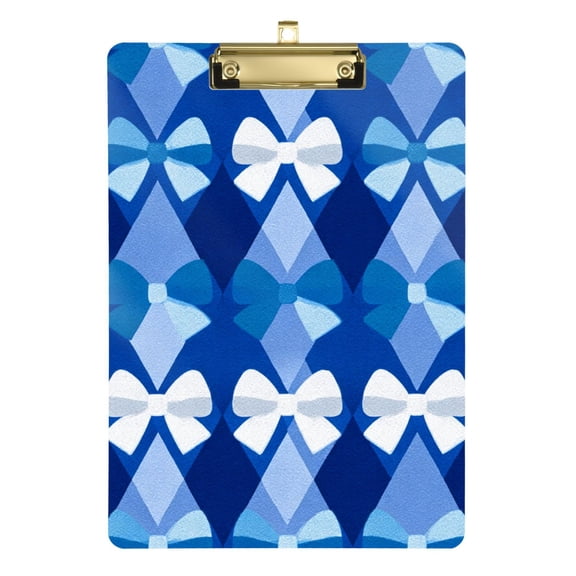 Blue Astract Pattern with Bows Acrylic Clipboard Drawing Board with Hook Writing Pad File Storage A4 Size Gold 12.5" x 9"