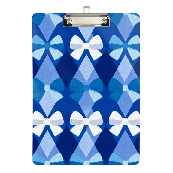 Blue Astract Pattern with Bows Acrylic Clipboard Drawing Board with Hook Writing Pad File Storage A4 Size Silver 12.5" x 9"