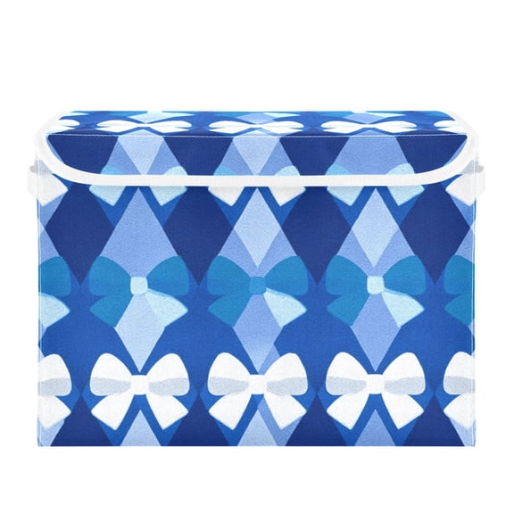 Blue Astract Pattern with Bows Foldable Storage Bin with Lid and Handle Collapsible Storage Box 16.5 x 12.6 x 11.8 inches