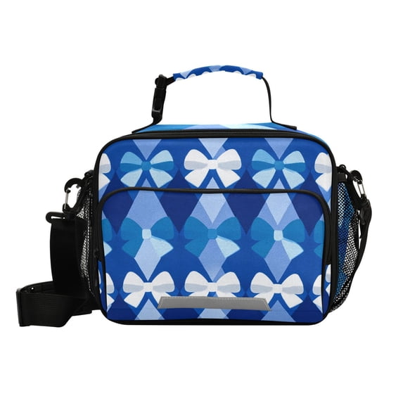 Blue Astract Pattern with Bows Insulated Lunch Bag Portable Cooler Bag Mommy Bag Large Capacity 6L