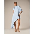 thumbnail image 1 of Blue Asymmetrical Drape Mini Dress With High Mock Neck And Short Sleeves Elegant Evening Guest Wear, 1 of 5