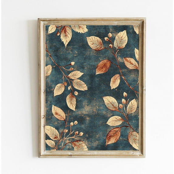 Blue Autumn Textile Blue Tapestry Wall Art Poster Vintage Traditional Autumn Wall Art Poster able Art E656, Unframed Poster Size 8x12 F03.1.18l487