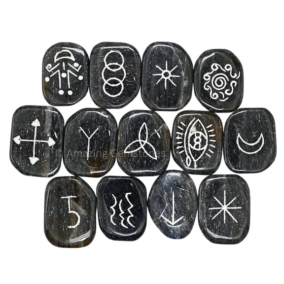 Blue Aventurine Pagan Wiccan Witches Runes Stones Set of 13 - Magic Wiccan Symbols