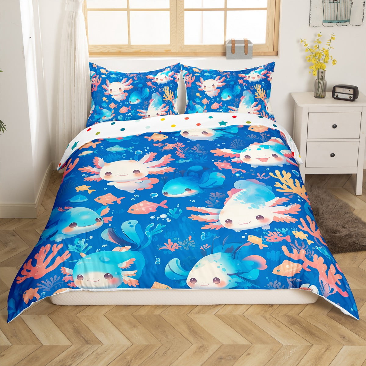 Tiddler Cover Blue Axolotl Comforter Cover Cartoon Axolotl Bedding Set,Underwater ...